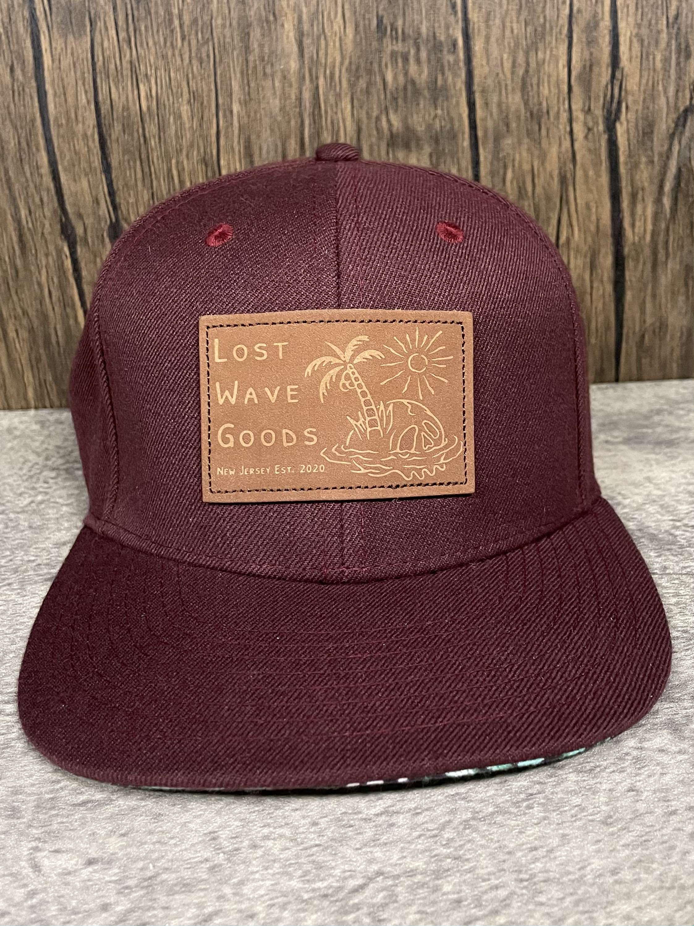 "Helmet" Leather Patch Hat | Wool with Hawaiian Print