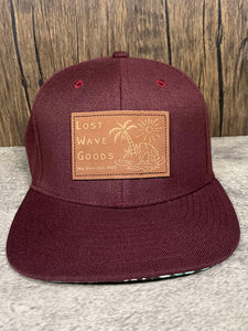 "Helmet" Leather Patch Hat | Wool with Hawaiian Print