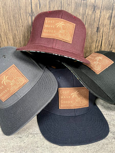 "Helmet" Leather Patch Hat | Wool with Hawaiian Print
