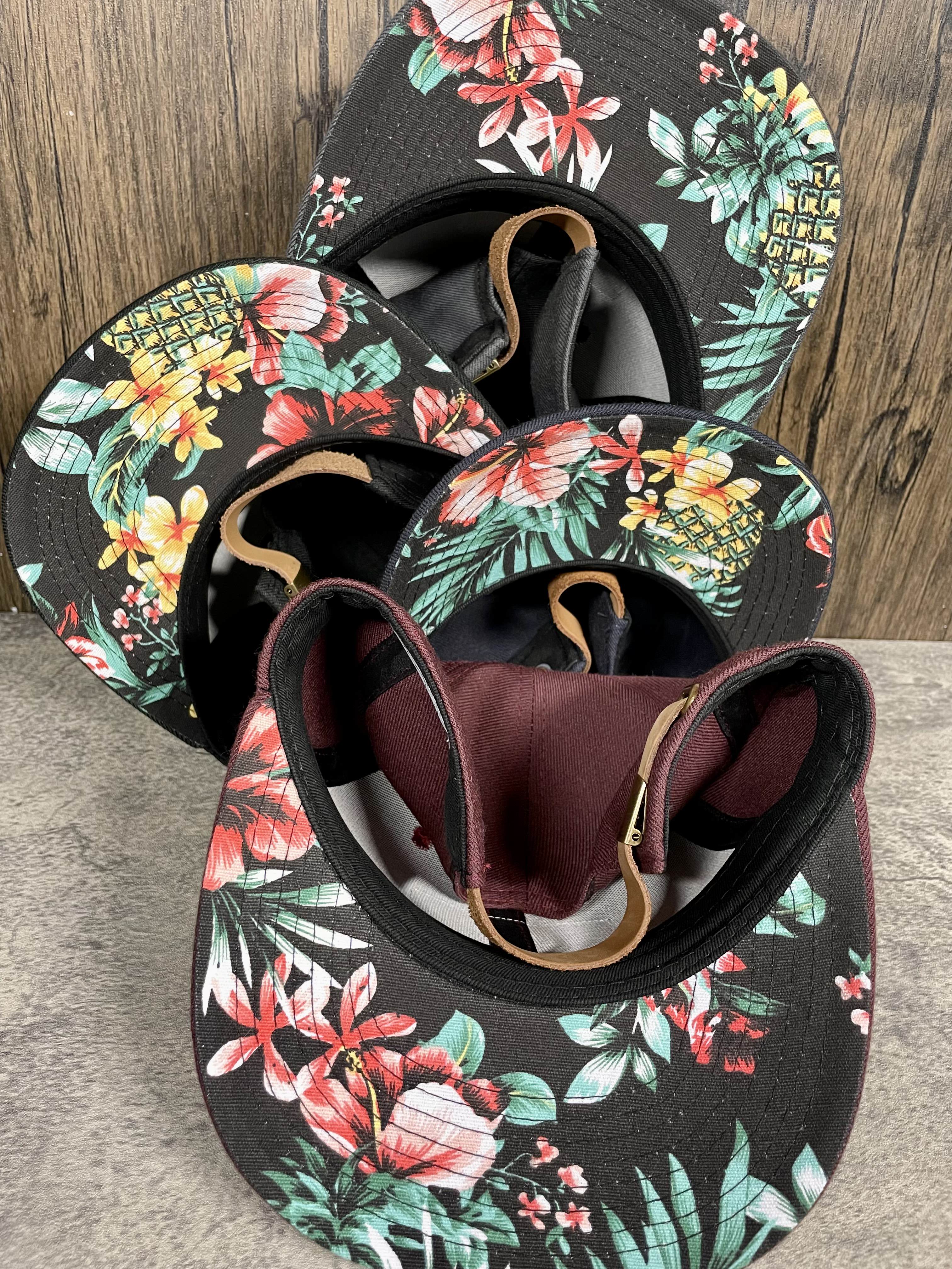 "Helmet" Leather Patch Hat | Wool with Hawaiian Print