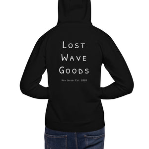 Lost Wave Goods Unisex Brain Waves Hoodie on Male Model in shade Black back