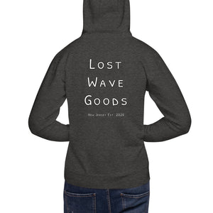 Lost Wave Goods Unisex Brain Waves Hoodie on Male Model in shade Charcoal back
